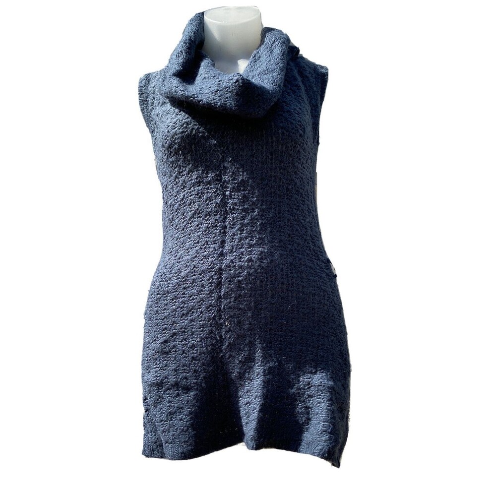 Charlotte Russe Blue Tunic Sweater Cowl Neck Open Knit Jrs Sz Small Long Length